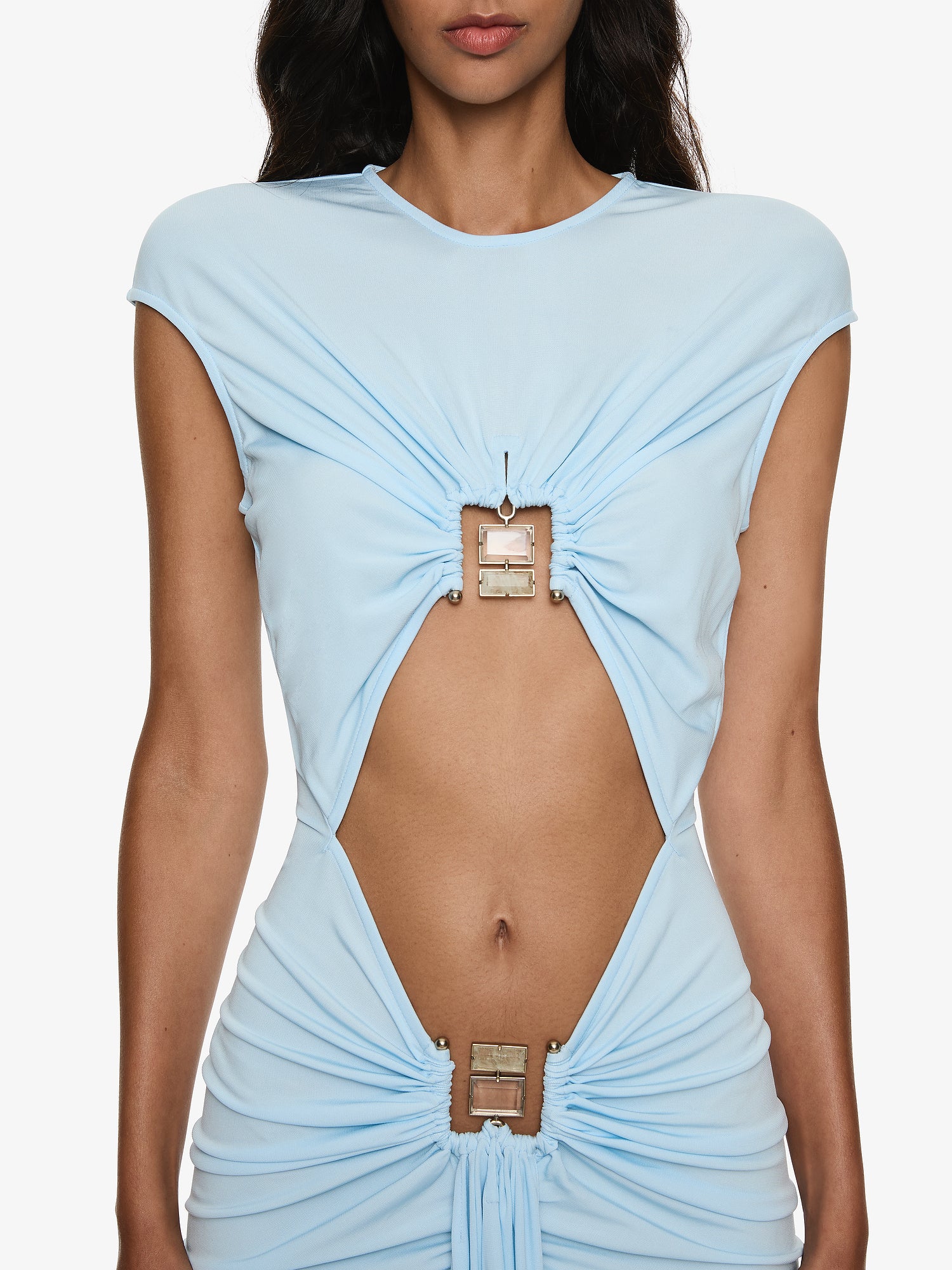 Christopher Esber Bezel Quartz Disconnect Short Sleeve Mini Dress in Size 12