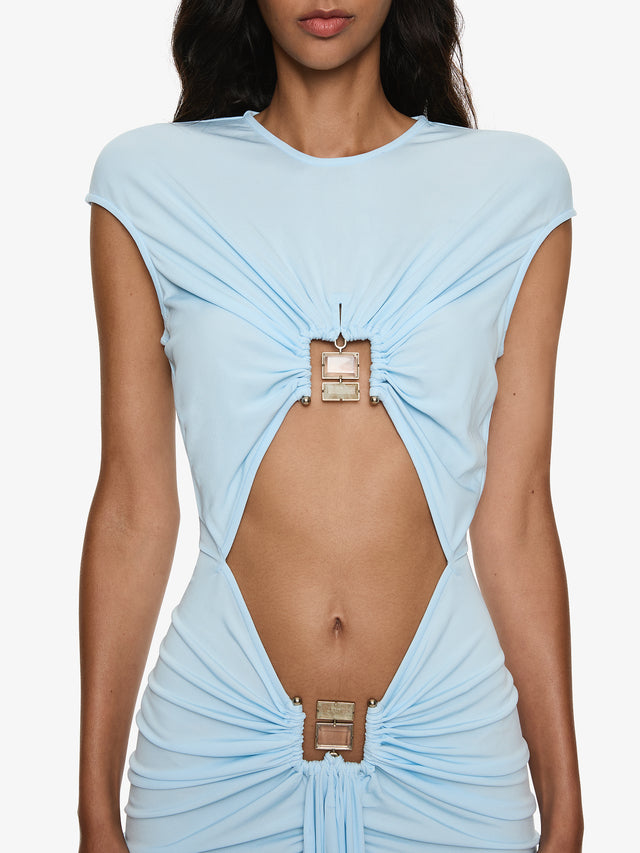 Bezel Quartz Disconnect Short Sleeve Mini Dress AU 4 / US 0