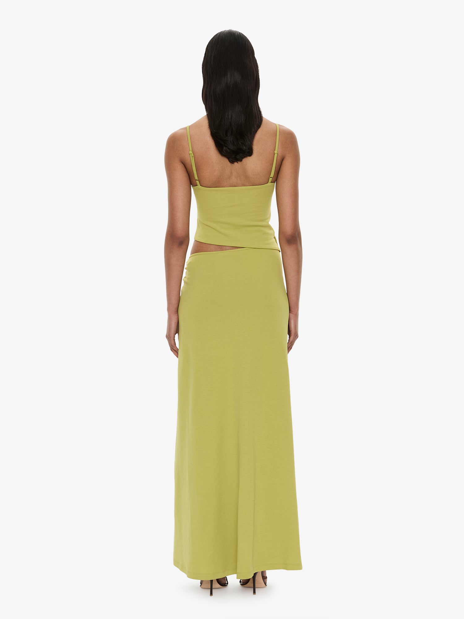 Orbit Ruched Disconnect Cascade Dress