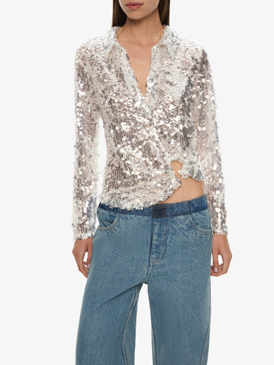 Opaline Sequin Long Sleeve Polo