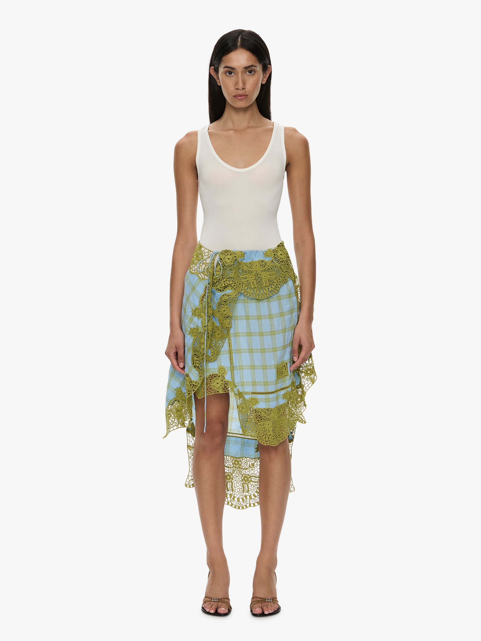 Embroidered Handkerchief Envelope Midi Skirt