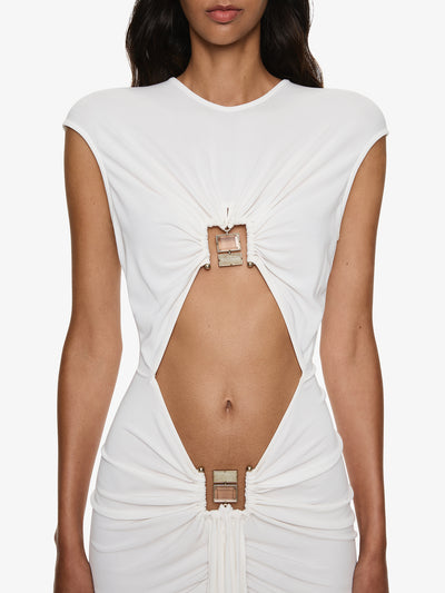 Bezel Quartz Disconnect Short Sleeve Mini Dress