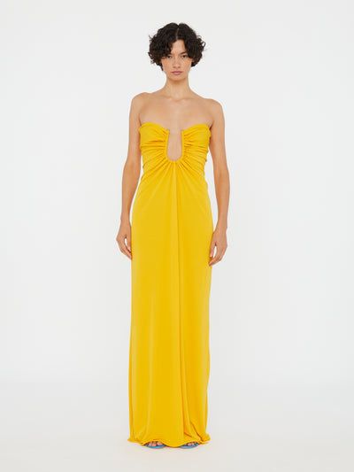 Arced Palm Strapless Dress