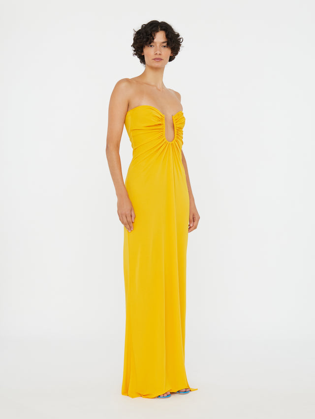 Arced Palm Strapless Dress