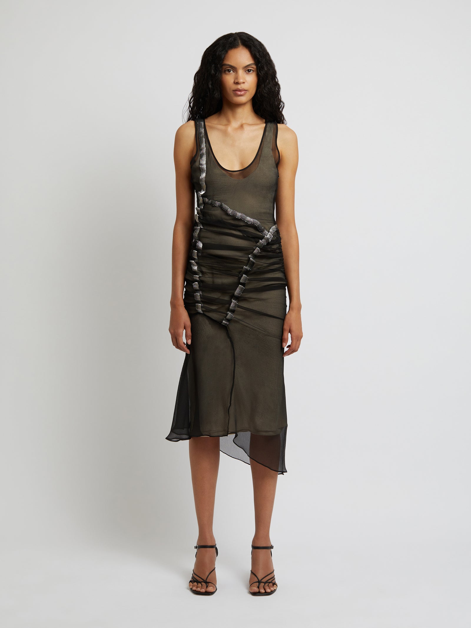 Undulated Metal Chiffon Lace Tank Dress
